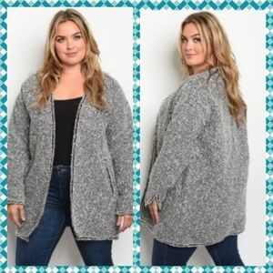 COC plus size pullover jacket gray raw tweed